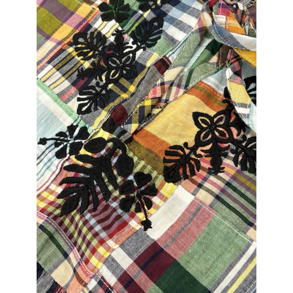 Kindom Madras Patchwork Embroidered Dress Size M Multicolor Pockets Cottagecore - Picture 3 of 8